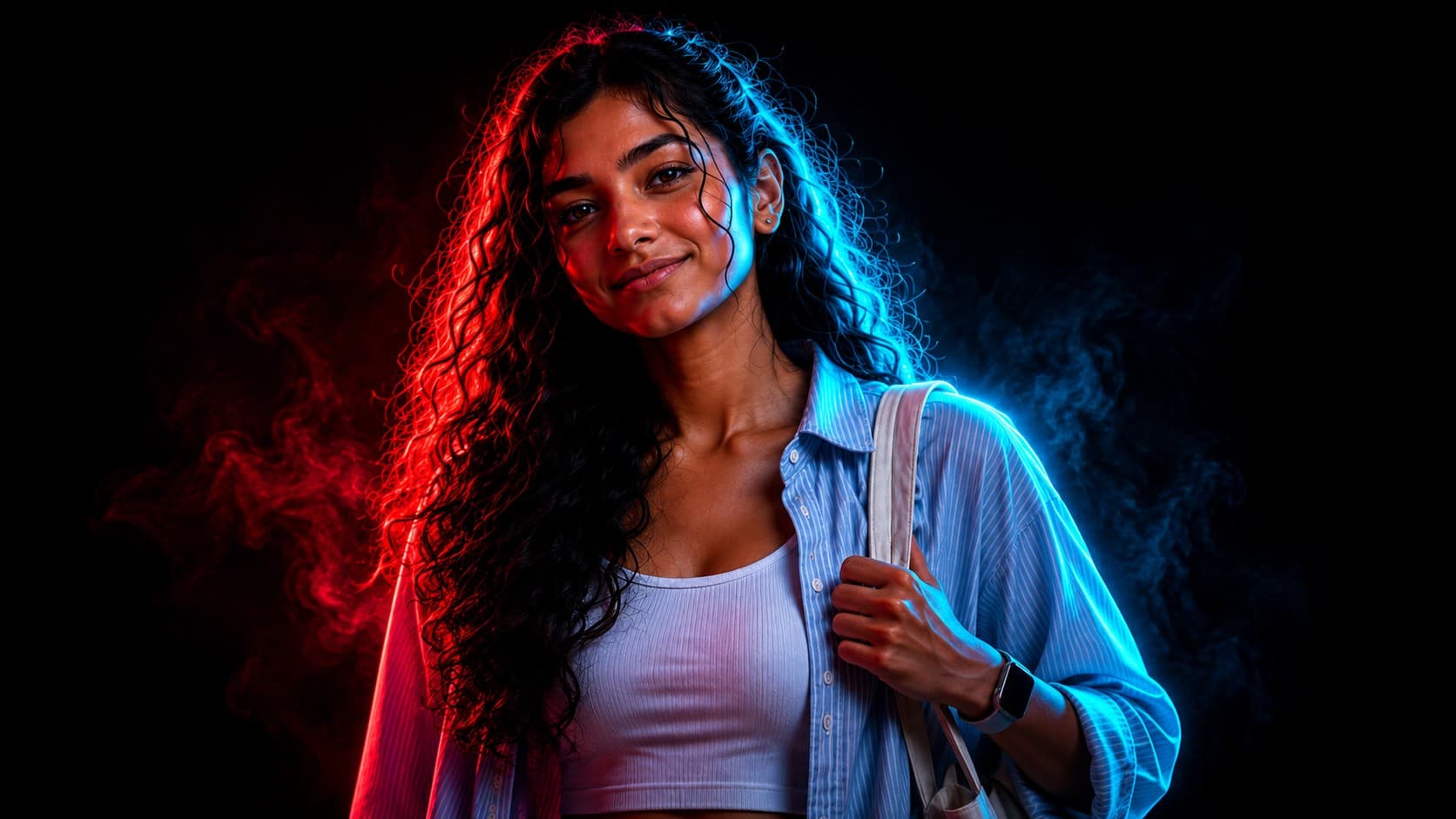 Crimson + Cyan Cyber Portrait