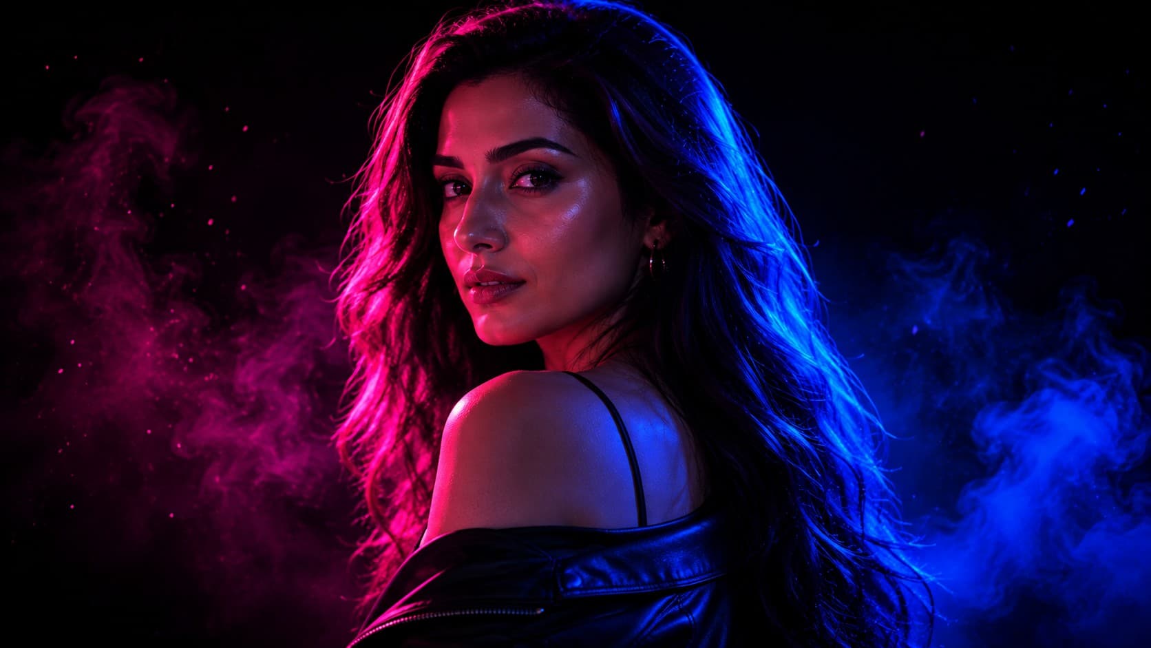 Hot Pink + Electric Blue Neon Portrait